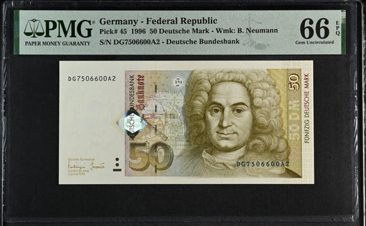 50 Marks 1996 Germany PMG 66 EPQ Uncirculated Gem P 45