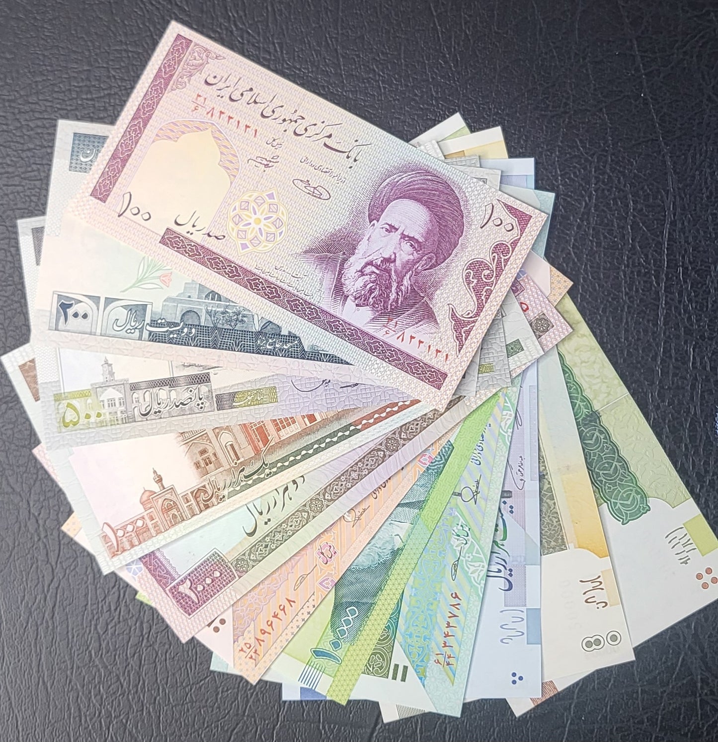 Full Set of 100, 200, 500, 1000, 2000, 5000, 10000 (2), 20000, 50000 and 100000 Rials 1985-2020 Iran Persian banknotes Uncirculated UNC Gem  (11 banknotes)
