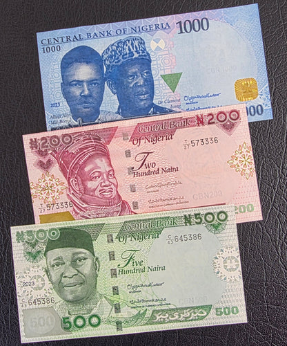 Nigeria set of 200, 500 and 1000 Naira 2023 Uncirculated UNC (three notes)